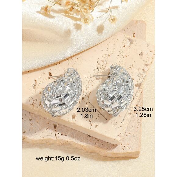 Silver Water Drop Crystal Earrings - Picture 4 of 5